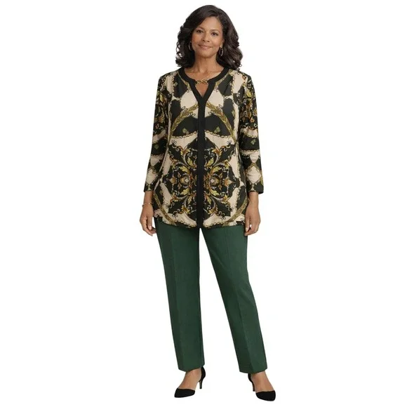 Susan Graver Womens XS Tunic Top V Neck Gold Accent Long Sleeve - Picture 8 of 8